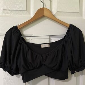 Black Puff Sleeve Crop Top